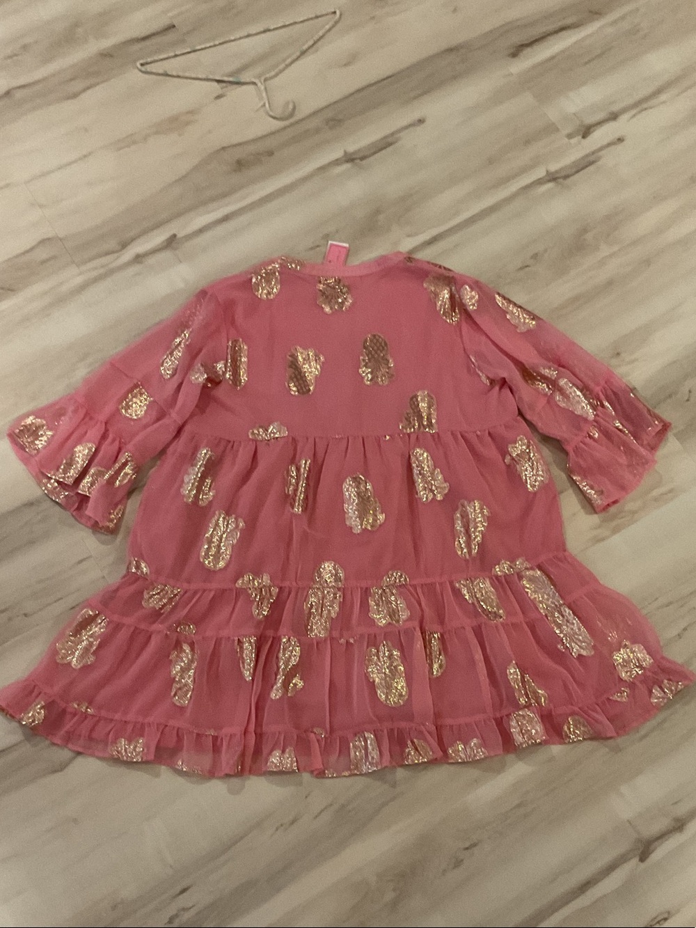 NWT, baby doll Simply Southern Pink Tiered Dress with Gold Foil Accents. - Picture 7 of 10
